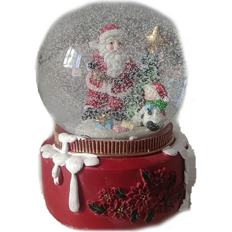 Ampolla palla di neve con babbo sfera carillon rosso di natale in vetro addobbi decorazioni natalizie casa (1/5)