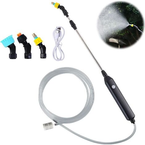 Elektrische Gartenspritze, Dachspritze, Teleskop-Lanzenspritze mit 3 Düsen und 5 m Schlauch, per USB wiederaufladbar, tragbare Spritze für Gartenspritze (1/4)