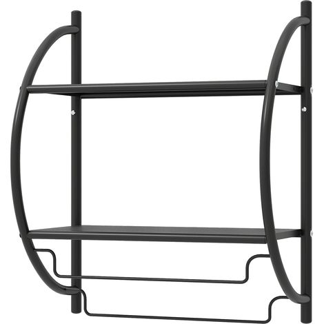 Toallero de pared de metal negro con estante, 45 x 25,5 x 55 cm