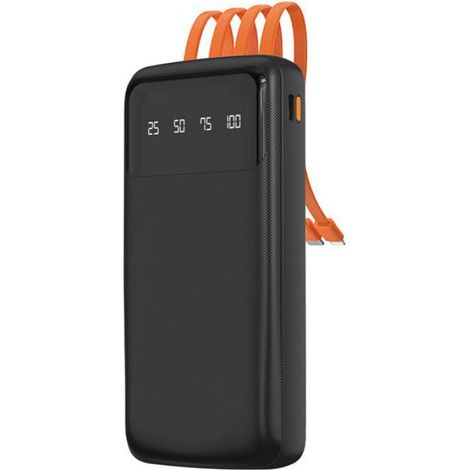 Batterie Externe 10000 Mah - Câbles Intégrés Usb-C Micro Usb Et Lightning - Pour Smartphone Montre Connectée Et Accessoires Mobiles - Noir (1/5)