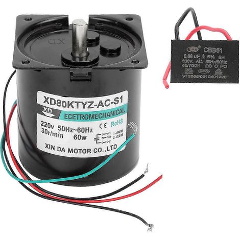 220V Wechselstrom-Synchronmotor 60W 30rpm, mit Permanentmagnet und Kondensator, für Mikromaschinen, niedrige Drehzahl, industrielle Anwendung. (1/4)