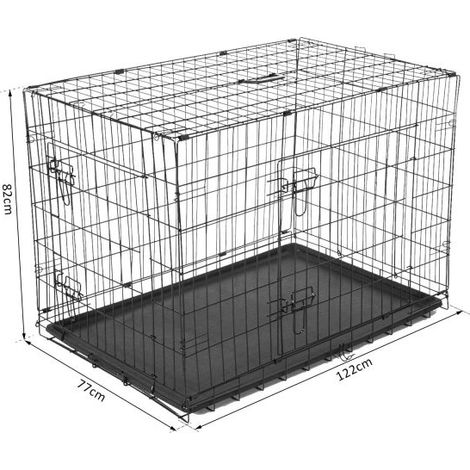 EASYCOMFORT Gabbia per Animali Domestici Trasportino per Cani e Gatti Pieghevole in Acciaio Doppia Apertura 121 × 77 × 82cm Nero