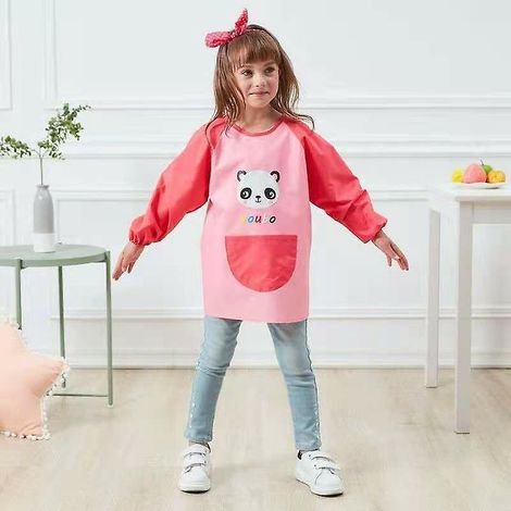 tablier Enfant De Peinture Manches Longues Etanche Bavoir Blouse De Peinture Pour Fille Garon 2-8 Ans (1/4)