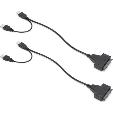 2 Pièces Câble Adaptateur USB 2.0 vers SATA 7+15 Broches pour Disque Dur SSD 2.5 Pouces 480 Mbps