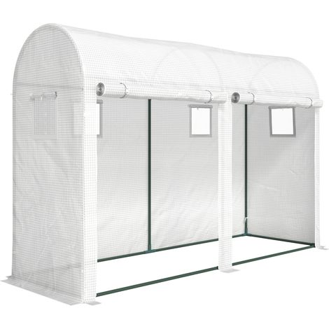 Serre de jardin, petite serre de balcon en bâche PE, structure en acier, portes et fenêtres enroulables, 300 x 100 x 200 cm, blanche (1/5)