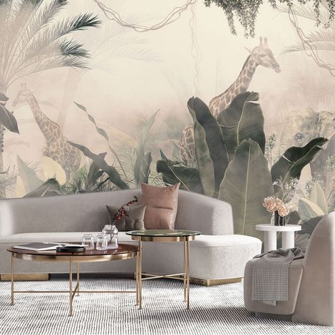 Papier peint panoramique - Forêt tropicale Girafes - 130 cm x 81 cm (1/4)