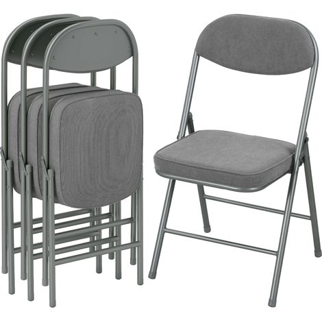 HOMCOM Folding Chairs Set of 4 with Cushioned Seat, Steel Frame, Grey