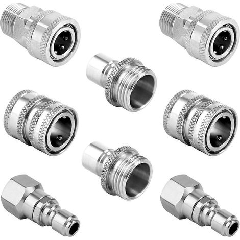 Kit de raccords rapides pour nettoyeur haute pression, raccord pivotant M22 14 mm vers 3/8 po, raccord rapide 3/4 po, pour nettoyeur haute pression, lot de 8 (1/5)