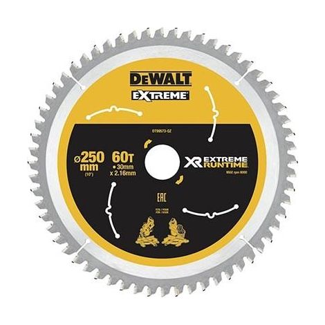 DeWalt Lame de scie circulaire 250 mm 60 dents carbure