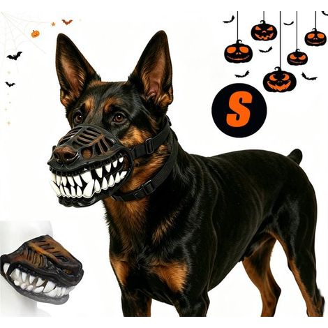 Muselière décorative pour chien taille S – Tour de museau 22 cm – Muselière avec dents effet effrayant – Accessoire de costume Halloween pour chien (1/5)