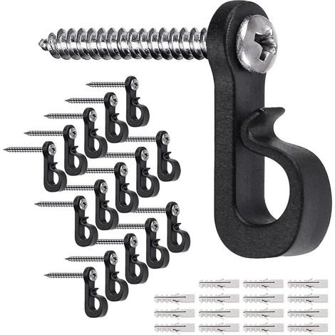Haken für Weihnachtsbeleuchtung im Außenbereich, Clips für Lichterketten im Innen- und Außenbereich mit Schrauben, 15 Stück, schwarz