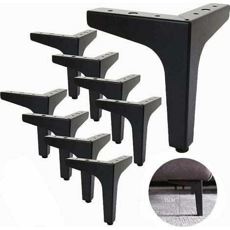 royaluxe -Lot de 8 Pieds de Canapé Metal 15 cm, Pieds de Table Basse Métal Charge Jusqu'à 600 KG Pied de Meuble Noir, Support de Table en Fer Forge /Sofa, Pied pour Meuble TV, Placard (1/5)