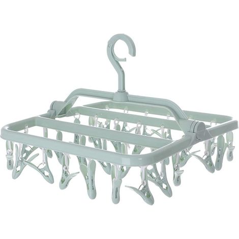 Étendoir à linge pliable avec 32 pinces, pour chaussettes, sous-vêtements et petits vêtements, idéal pour une utilisation intérieure et extérieure. (1/5)