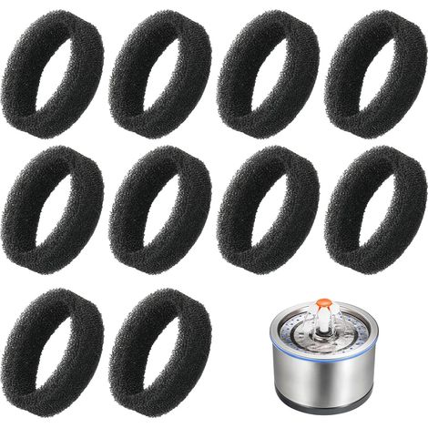 10 Pièces Filtre Éponge Fontaine Chat, Ronde Éponge de Fontaine d'animal Familier pour Fontaines pour Chat de 2,2 L/2,5 L Éponges Pré-Filtres pour Eau Potable pour Animaux de Compagnie (Noir) (1/5)