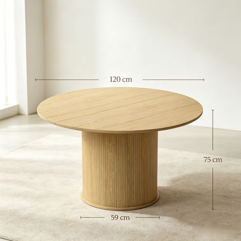 Table à manger ronde 120x75 cm en MDF, naturel, gain de place pour 4-6 personnes – MEUBLIV (1/5)