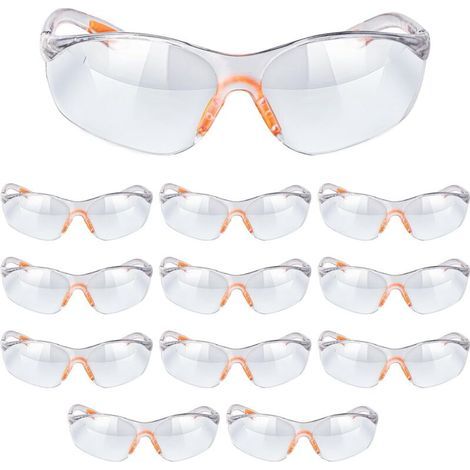 Lunette de Protection Travail - Lot 12x Lunettes de Sécurité Transparente avec Verres en Plastique - Lunette Protection Bricolage Poussiere Chimie Lycée Laboratoire Homme (1/4)