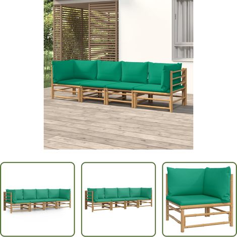 Bambusmöbel - 4-tlg. Garten-Lounge-Set mit Grünen Kissen Bambus (1/5)