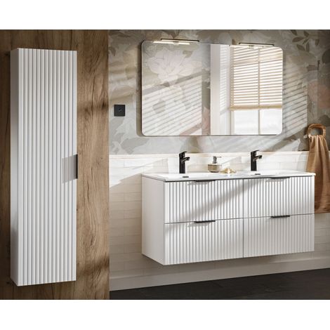 Ensemble meuble vasque à encastrer + 3 éléments - 120 cm - Georgia White - Livraison gratuite