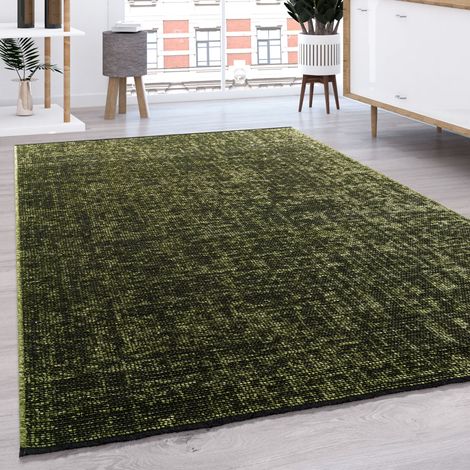 Paco Home Tapis De Salon Tissage Plat Moderne Uni Pastel Franges Vert, 120x160 cm