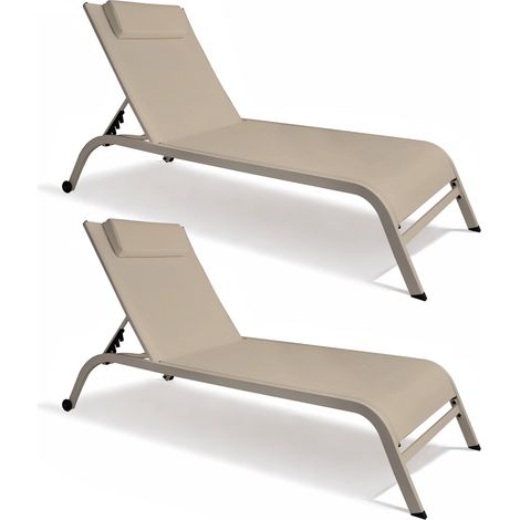 Lot de 2 chaises longues en acier et textilène, NAPOLI