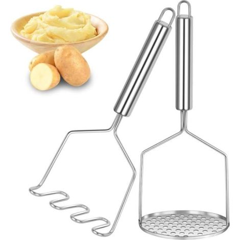Dachiy Presse Purée 2 Pièces, Professionnel Presse-Purée Inoxydable, Réutilisable Presse-Purée À Poignéeinoxydable Pour Léagumes (1/4)