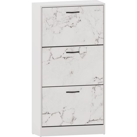 3 Drawer Shoe Cabinet Hallway Storage Cupboard Stand, White-Marble
