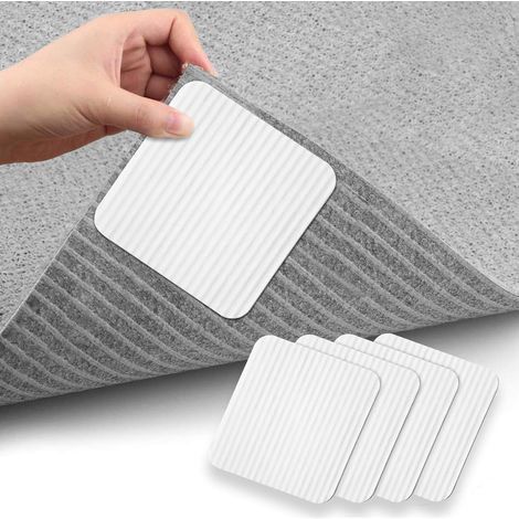 Almohadillas antideslizantes lavables para alfombras, 4 piezas, recortables, mantienen la alfombra en su lugar, fáciles de quitar, antideslizantes para cocina, dormitorio, sala de estar, baño, blancas (1/5)