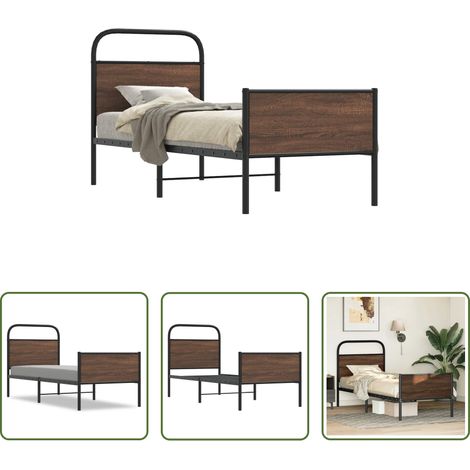 Stahlbett - Bettgestell ohne Matratze 80x200 cm Braun Eichen-Optik (1/5)