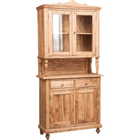 Vetrina espositiva Legno massello Naturale 238x107x43 cm Credenza Legno dispensa Arredamento Shabby Chic Mobile Cucina Vintage (1/5)