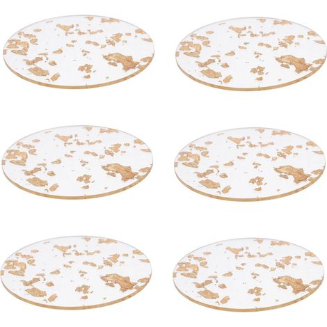 Lot de 6 Dessous de Verre Ronds en Acrylique Transparent Feuilles D’Or Diamètre 9 CM Antidérapants et Résistants pour Boissons Froides Protection (1/4)