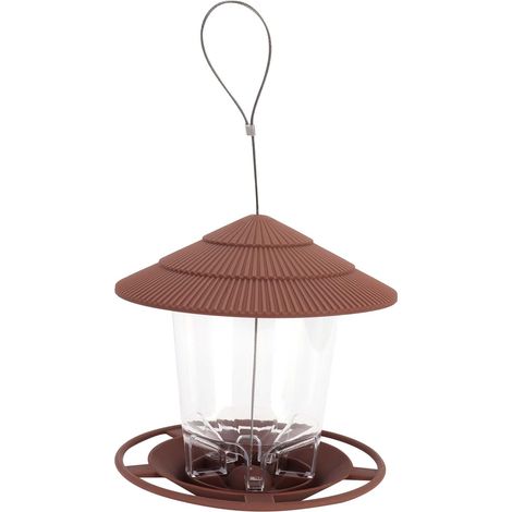 Mangeoire à oiseaux suspendue au toit, outil d'alimentation pour jardin, cour et décoration extérieure - Marron