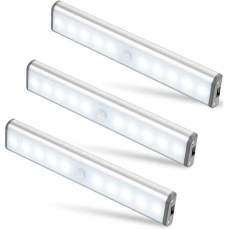 Tres focos inalámbricos recargables por USB para armarios, cada uno con 10 LED, sensores de movimiento magnéticos, dos modos de iluminación y diseño portátil. Ideales para iluminar armarios, como luz  (1/4)