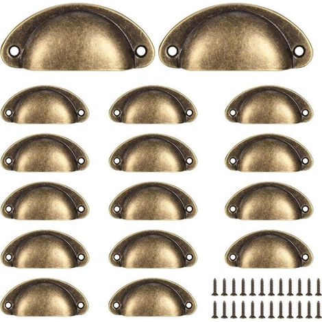Lot de 16 poignées vintage demi-rondes pour tiroirs, poignées et boutons de porte d'armoire de cuisine, poignées de porte de commode (1/4)