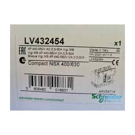 Schneider LV432454 VIGI , MB 4P 400A / 630A 0,3-30A Bloc Différentiel