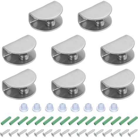 Supports pour étagères en verre - Pinces en acier inoxydable - Supports pour étagères en verre de 8 à 9,5 mm - Fixation murale - Lot de 8 (1/4)