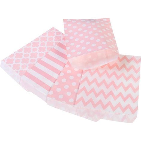 48 sacs en papier à rayures, pois et chevrons pour bar à bonbons de mariage ou fête (rose)-Pink (1/3)