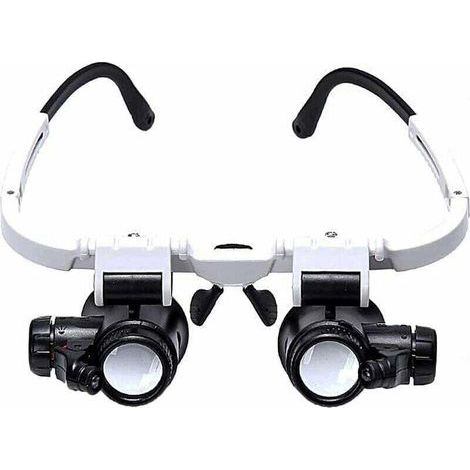 Lunette Loupe - 2 Lumières LED - Loupe Binoculaire - Lampe Loupe Grossissante pour Horloger, Lecture, Bijoutier, Couture - 8X-15X-23X (1/4)