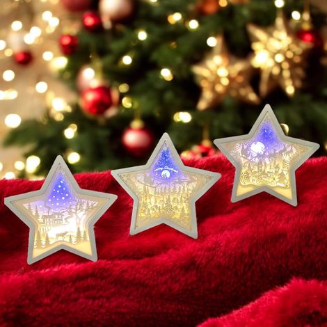 Decorazione luminosa PPS Papercut Silhouette Light Stella con 3 modelli mix LED bianco caldo e blu effetto cielo, 23 cm (1/5)