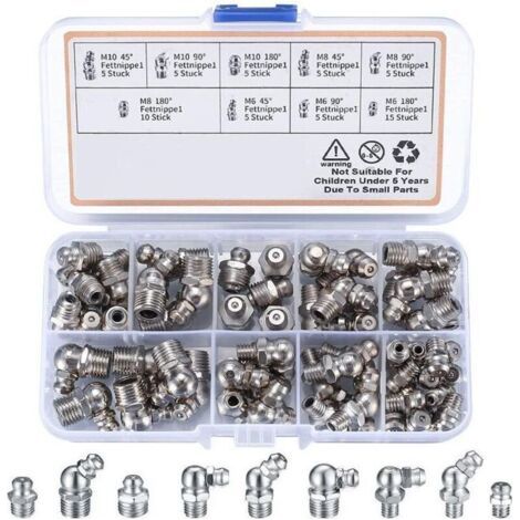 Assortimento di 60 ingrassatori a vite M6 M8 M10, ingrassatori diritti 45° 90° 180°, con custodia in plastica, per apparecchiature meccaniche, ingrassatori