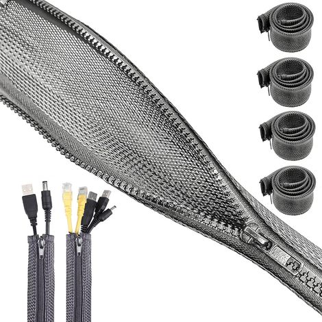 4 Pièces Gaine De Câble, 1.5m Fermeture Éclair, Diamètre 20-25mm, Protection Fils Pour Bureau Et Maison