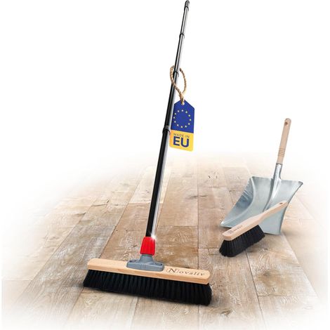 Balai Novaliv 40 cm avec manche balai de hall poils synthétiques avec kit de balayage galvanisé composé d'une pelle à poussière et d'une balayette à
