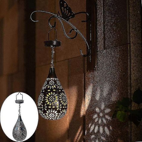 Suspension solaire en fer forgé (1 pièce) en forme de goutte d'eau étanche pour jardin porche ou extérieur (PXC). (1/3)