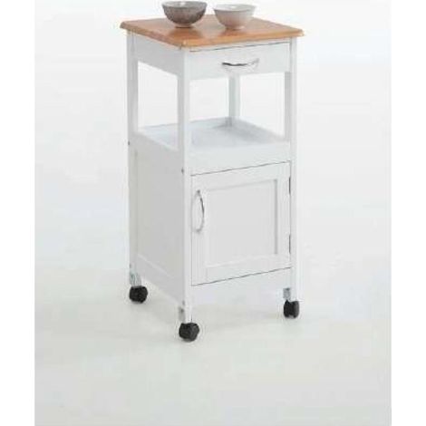 Carro cocina 1 puerta y 1 cajón acabado color blanco/cerezo, 76 cm(alto)67 cm(ancho)37 cm(largo)