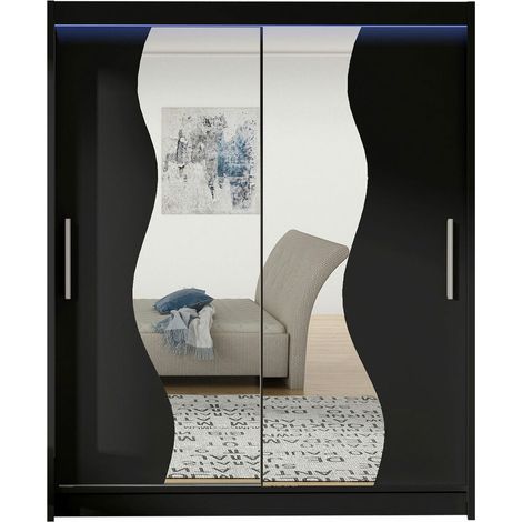 Armoire Closico Camera S, Noir, 200x150x58cm, Portes d'armoire: Coulissantes, Nombre d'étagères: 5, LED: Disponible