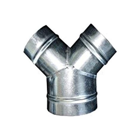 Unelvent – Dérivation à 45° en acier galvanisé – 1 piquage D125 mm – 2 piquages D80 mm – Raccord VMC – 862016