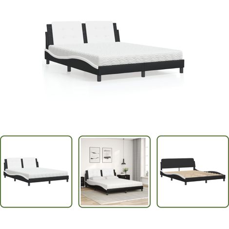 Matelas en mousse - Lit avec matelas Zadar noir et blanc 160x200 cm similicuir (1/5)