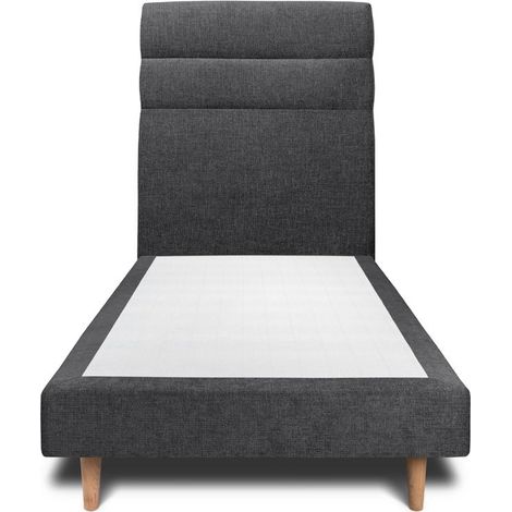 Lit 90x190cm avec tête de lit lignes tissu et sommier tapissier Noir - Hauteur totale : 29cm (1/4)