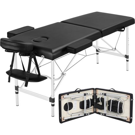 Yaheetech Lettino da Massaggio Pieghevole Portatile Professionale a 2 Zone Alluminio per Fisioterapia Portata 250 kg Altezza Regolabile Poggiatesta e Briaccioli Rimovibili con Borsa 213 x 60 cm Nero