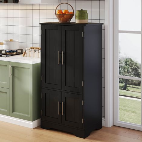 Hochschrank MDF Schwarz 120x60x40 cm mit 4 Türen, verstellbaren Böden, Türablage und LED-Sensorlicht (1/5)