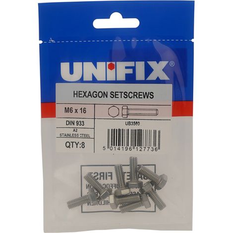 Unifix A2-304 Hexagon Setscrews M10 x 100 (1/2)